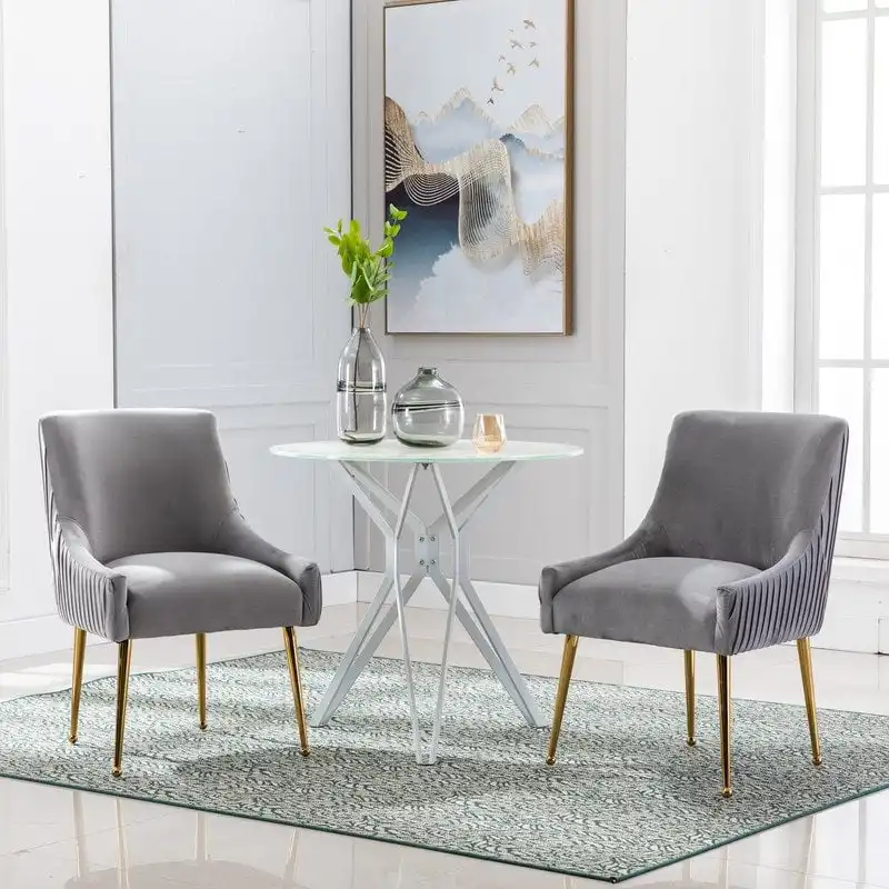 Mid Century Velvet Accent Dining Chair Set of 2 with Rear Handle