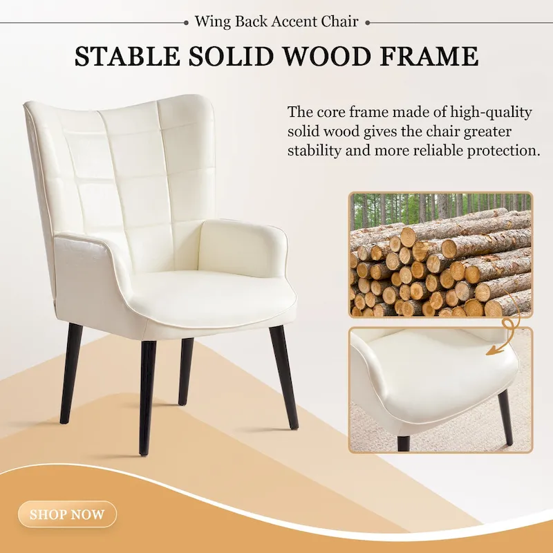 High-Back Tufted Accent Chair | Faux Leather Wingback | Solid Wood Frame | Ergonomic Armrests | 300 lbs Capacity | 37