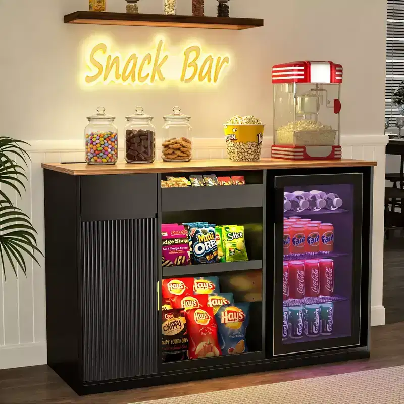 GDLF Snack Bar Cabinet with Fridge Space, Snack Organizer with Storage for Home Theater