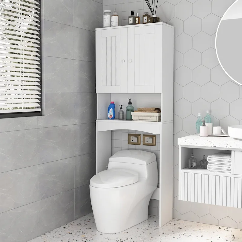 White Over-The-Toilet Bathroom Storage Cabinet for Home Bathroom - 23.6 W x 9 L x61.8 H