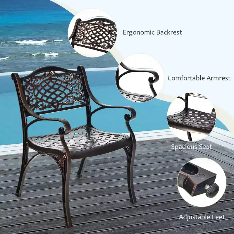 Costway 3 PCS Patio Dining Bistro Set Cast Aluminum Round Patio Table W/Chairs