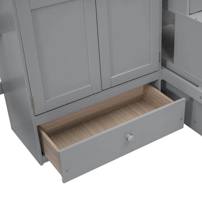 Full Loft Beds Stairway Loft Bed Frame with Wardrobe, Desk, Bookshelf and Drawers