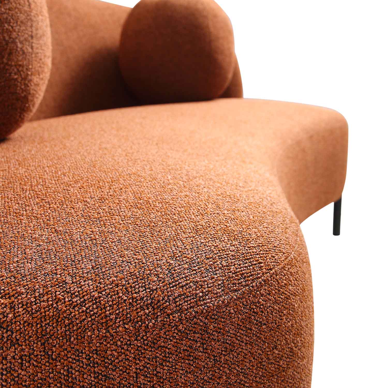 3-Seater Curved Sofa with Ball Cushions, Brick Boucle