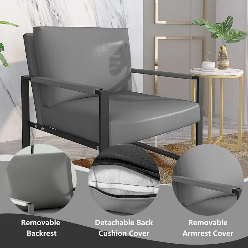 Mieres Mid-Century Style 3-Piece PU Leather Living Room Sofa Set Including 2 Armchairs and 1 Loveseat Sofa