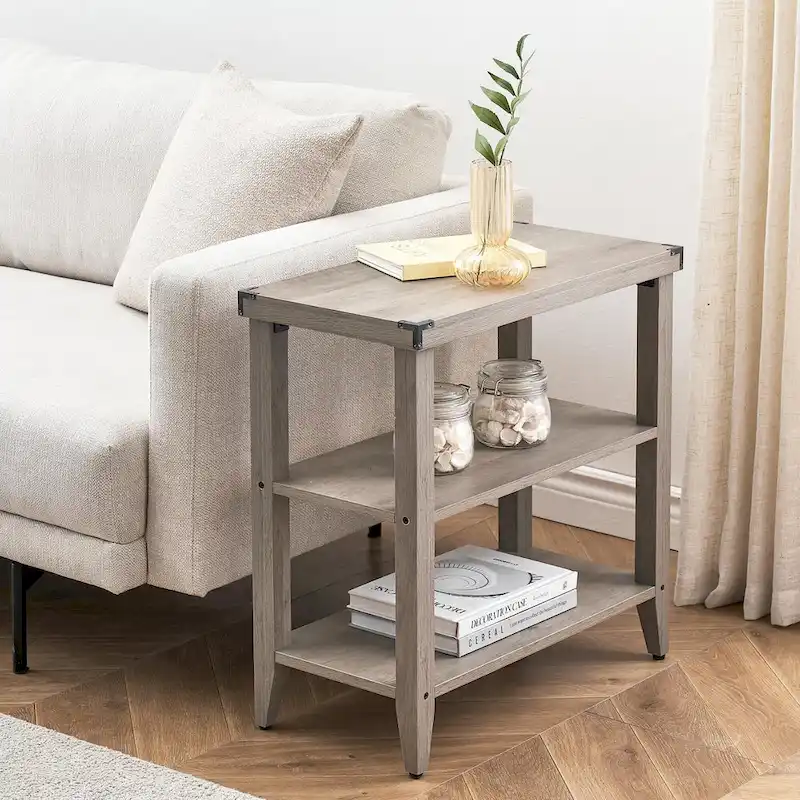 Farmhouse End Table, 3 Tier Rustic Side Table