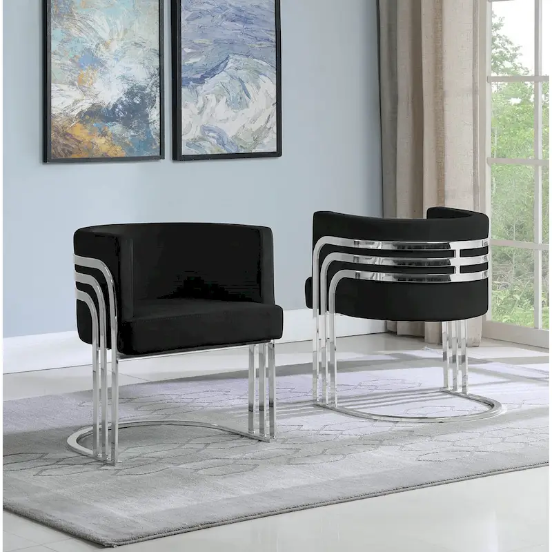 Black / Dark Grey / Navy / Beige Velvet Barrel Accent Chair with Chrome Base, Single