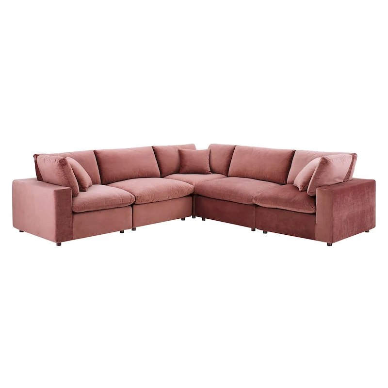 Commix Down Filled Overstuffed Velvet 5-Piece Sectional Sofa