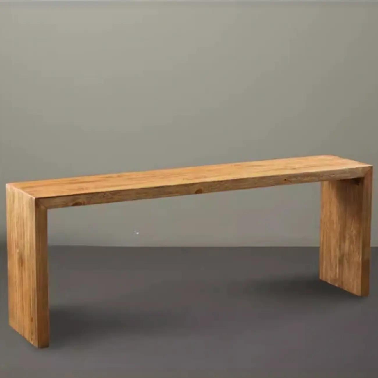 Minimalistic Long Natural Finish Wooden Entryway Bench