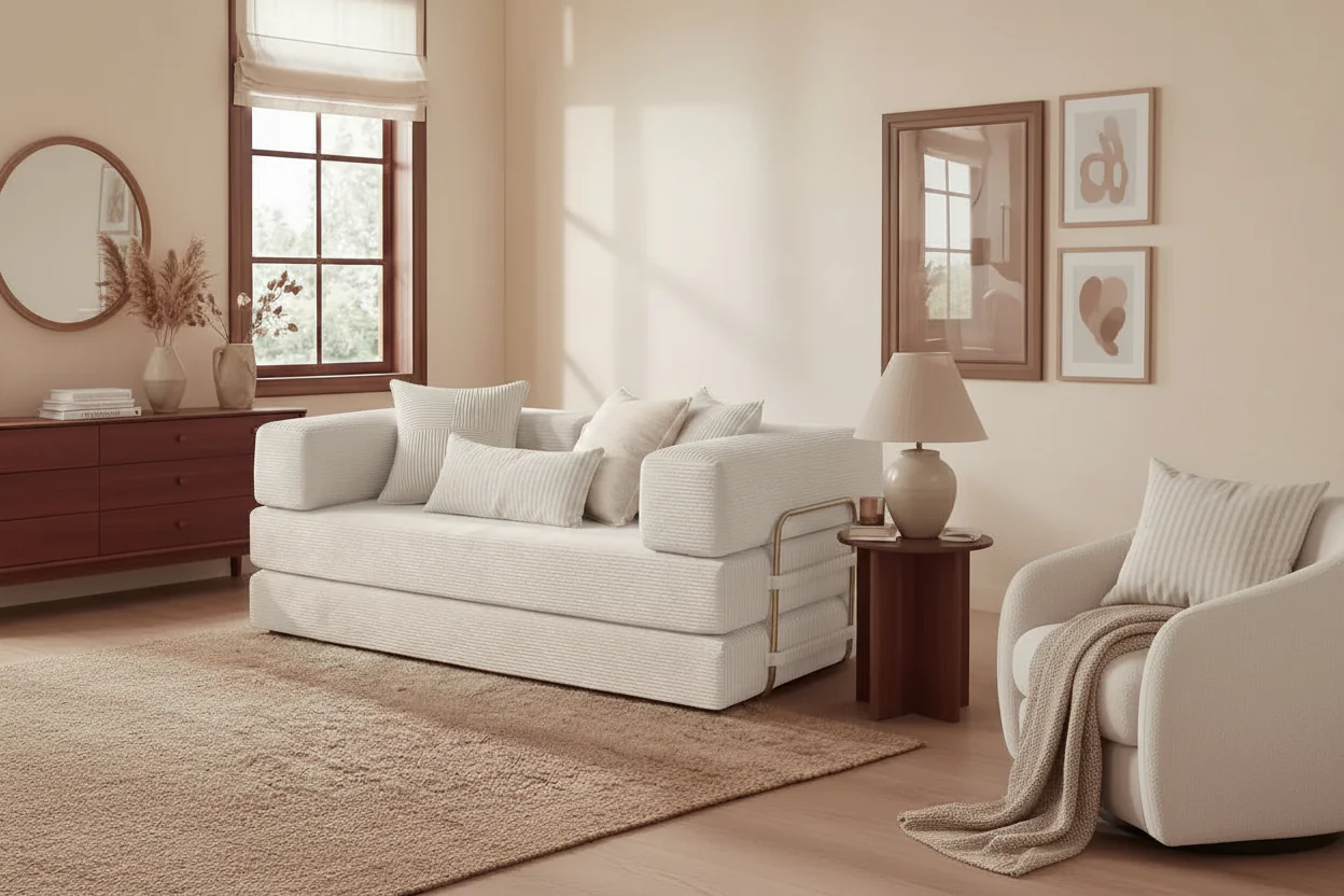 Corduroy Folding Sofa Bed, 2-Seat, 65