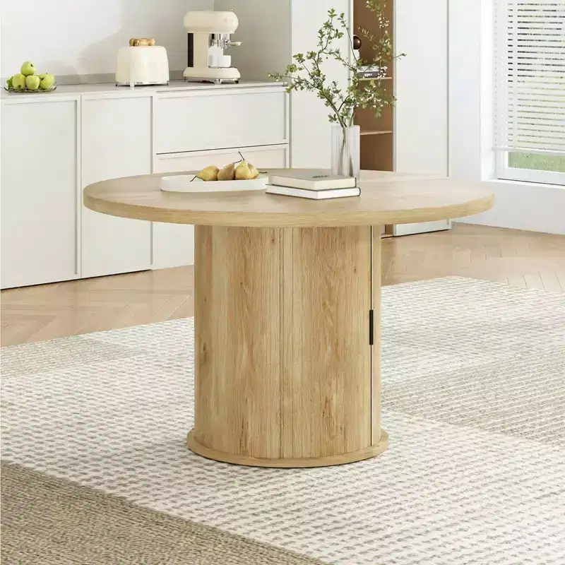 JVNOXK 43 Round Wood Dining Table for 4 with Sturdy Metal Base, Modern Kitchen Table