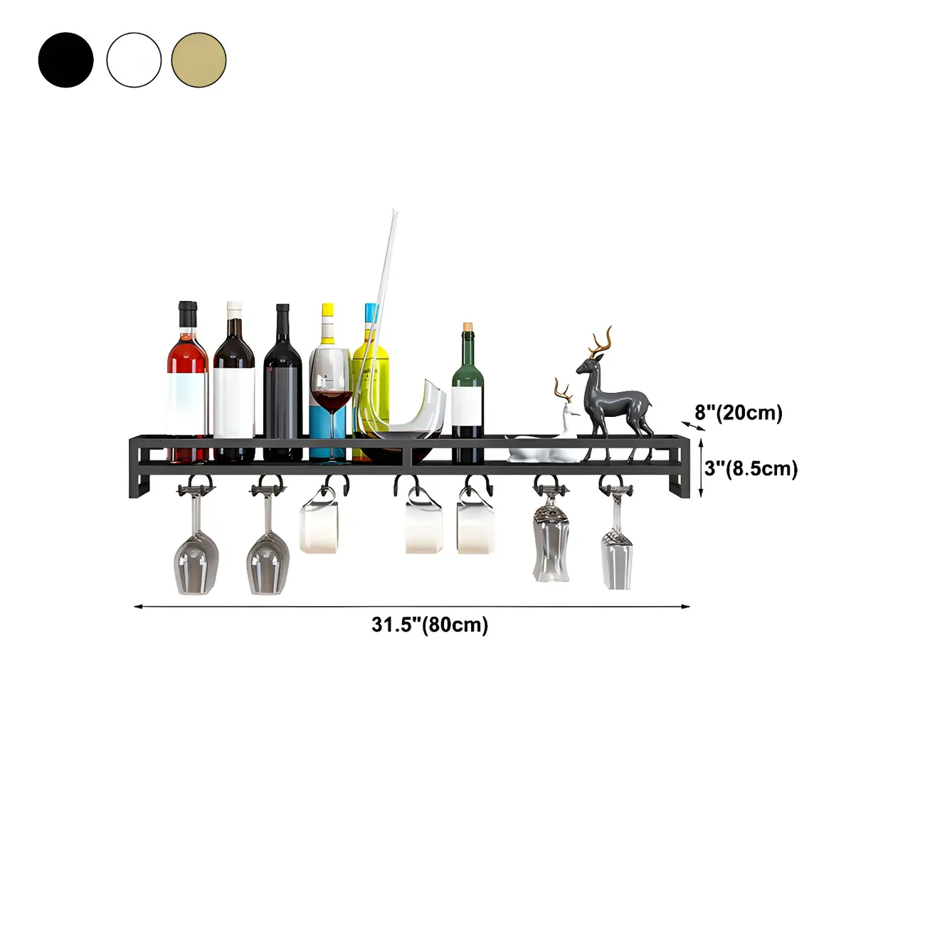 Floating Mount Metal Wine Glasses and Bottle Rack with Hook