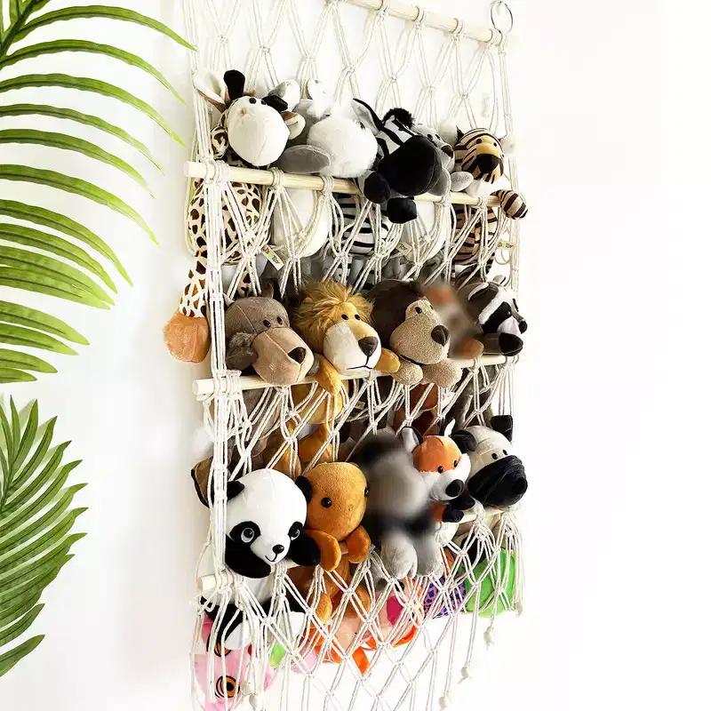 Stuffed Animal Toy Storage Hammock Hand-Woven Cotton Rope Hanging Organizer Hammock Net Decoration for Nursery Play Room Bedroom Kids Room