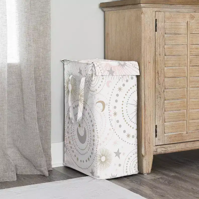 Sweet Jojo Designs Girl Foldable Laundry Hamper with Handles Celestial Pink Grey and Gold