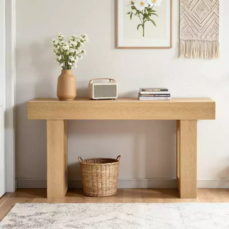 VEVOR 63 in Console Table, Farmhouse Desk Behind the Couch, Wooden Rectangle Entrance Desk, Narrow Long Sofa Table Accent Stand, Wood Color