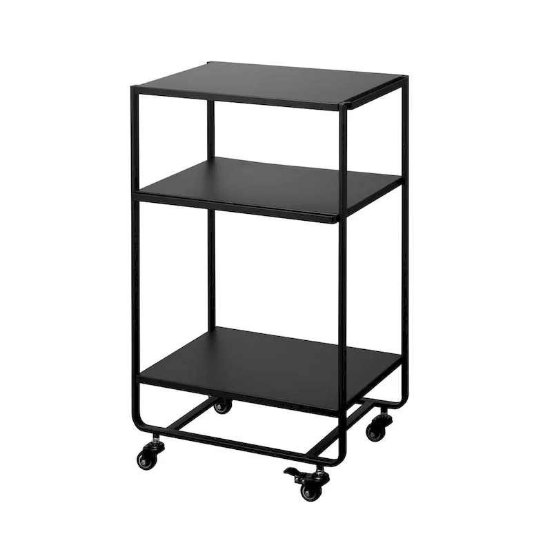 3-Level Rolling Steel Utility Cart with Hooks - 19.29x14.96x32.09 in