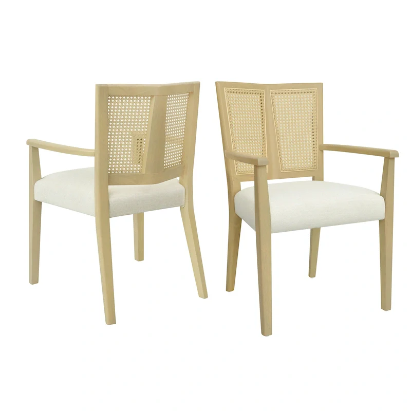 Christopher Knight Home - Harrison Mid-Century Upholstered Arm Dining Chair Set of 2 with Rattan Back