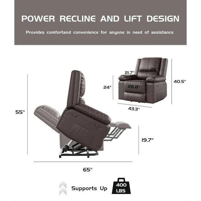 Leather Power Lift Recliner with Heat & Massage