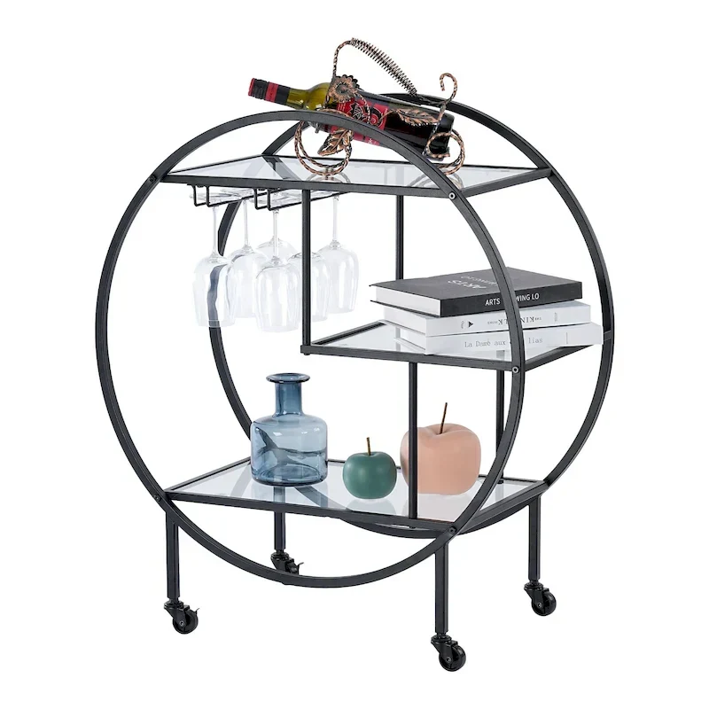 Mobile Bar Cart Drink Cabinet - Sleek and Stylish Home & Food Accessories Display