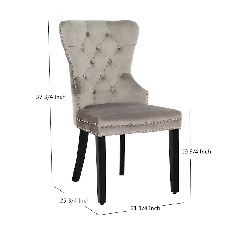 Grandview Tufted Wingback Dining Chair (Set of 4) with Nailhead and Ring Pulls