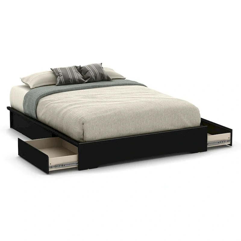 Queen Platform Bed Frame with 2 Storage Drawers – Black