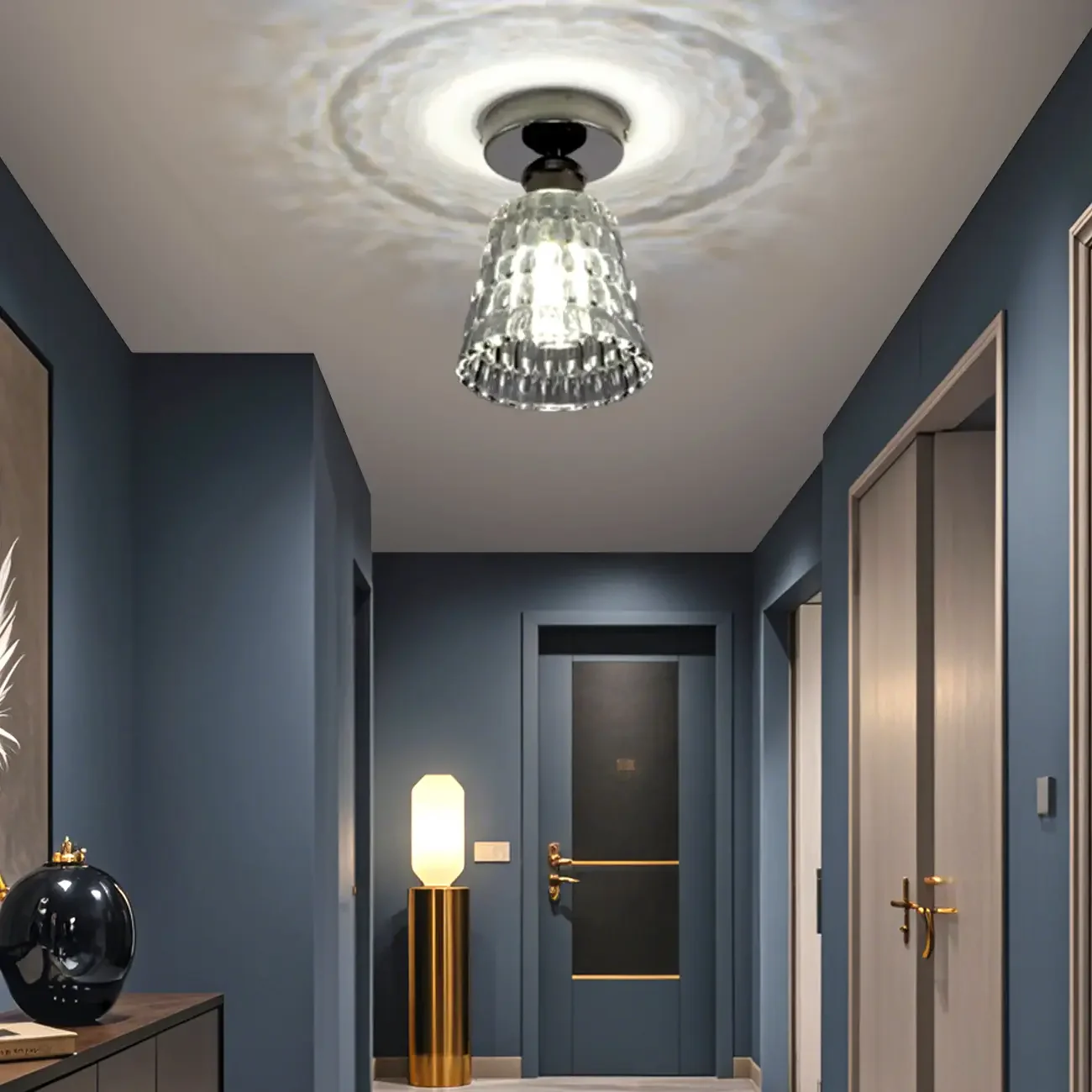 Black Conical Clear Glass Modern Semi Flush Ceiling Light