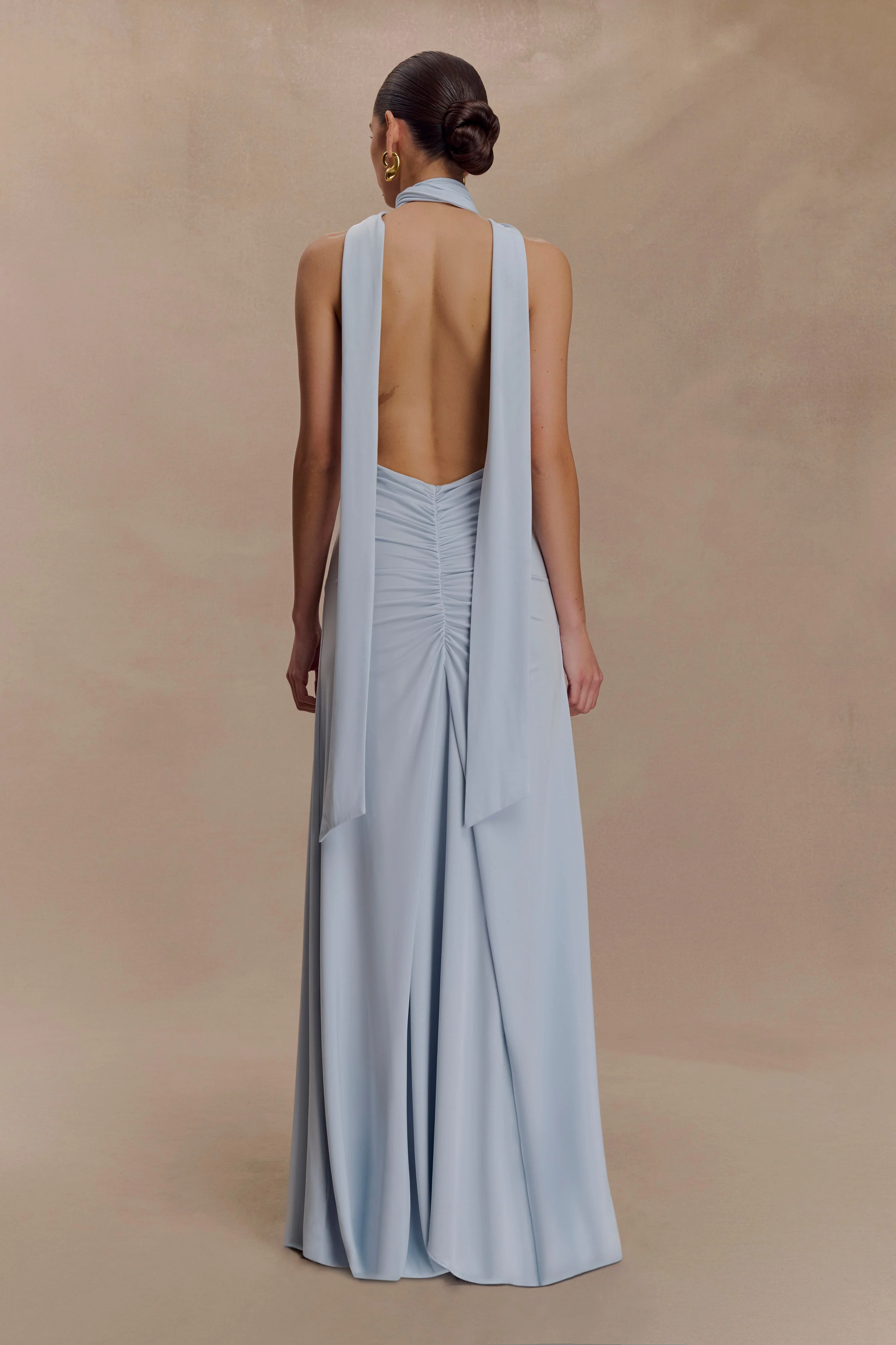Juliet Slinky Maxi Dress With Scarf - Pale Blue