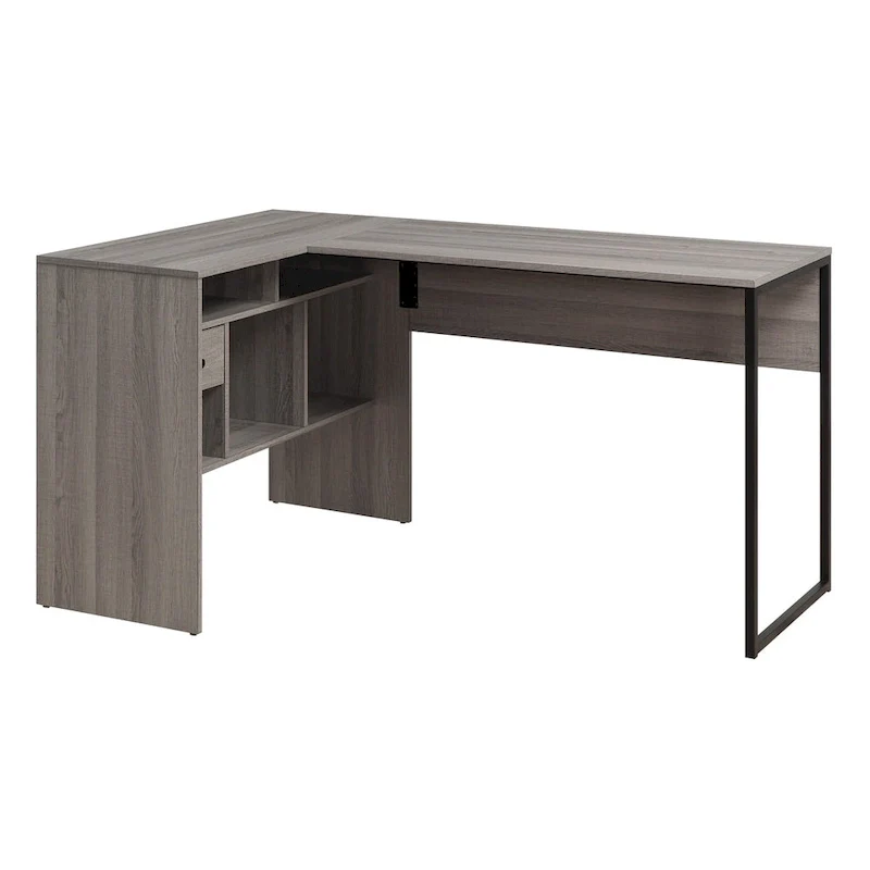 L-Shaped Corner Desk for Home Office – Grey/Wood Finish, Space-Saving Design, 67 lbs