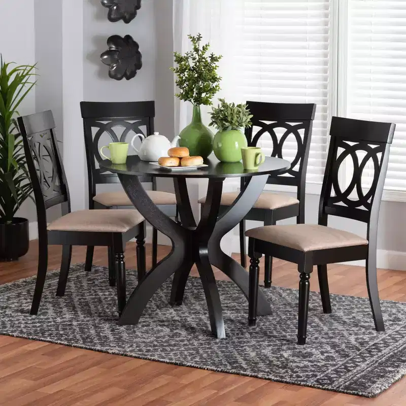 Baxton Studio Velia Modern Fabric Wood Dining Set