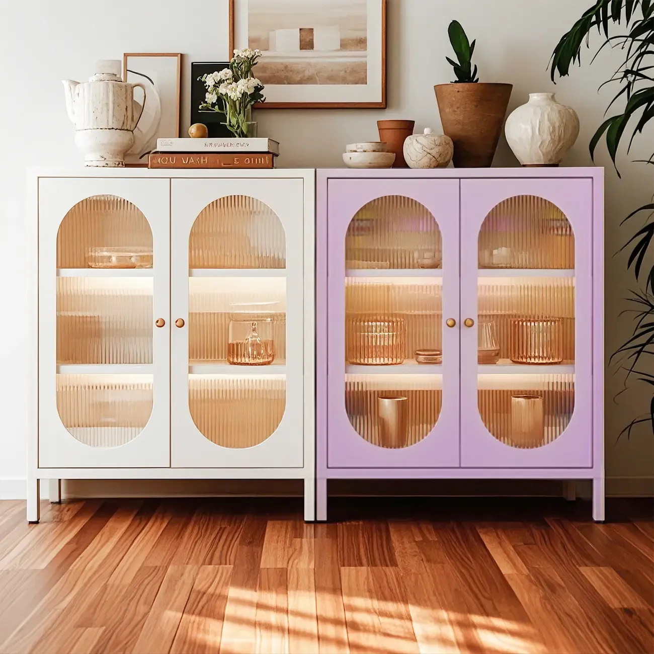 Modern Freestanding Cabinet for Living Room with Glass Door