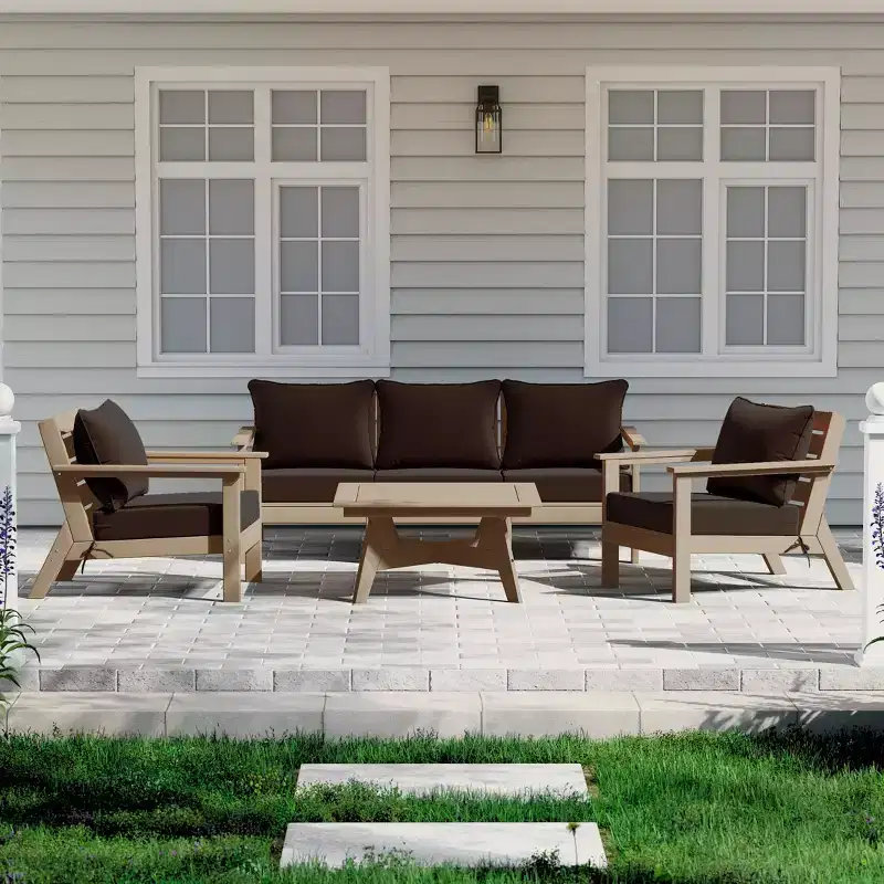 WestinTrends Avalon Outdoor 6-Piece Modular Sectional Patio Furniture Sofa Set, Weathered Wood/Brown