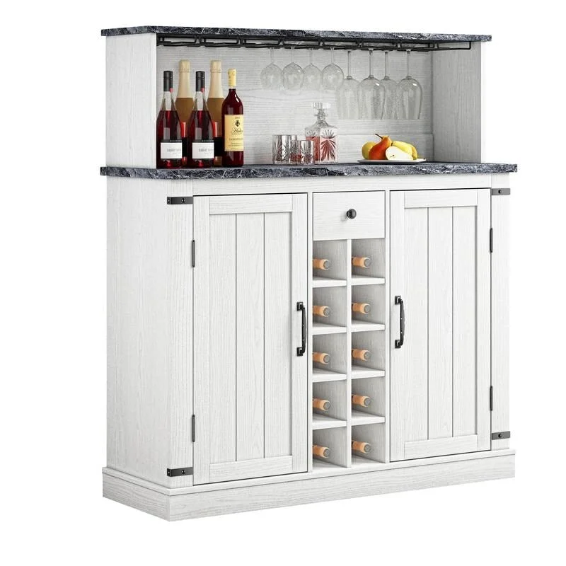Buffet Bar Cabinet with Wine Rack - 10-Bottle Storage (Grey/White)
