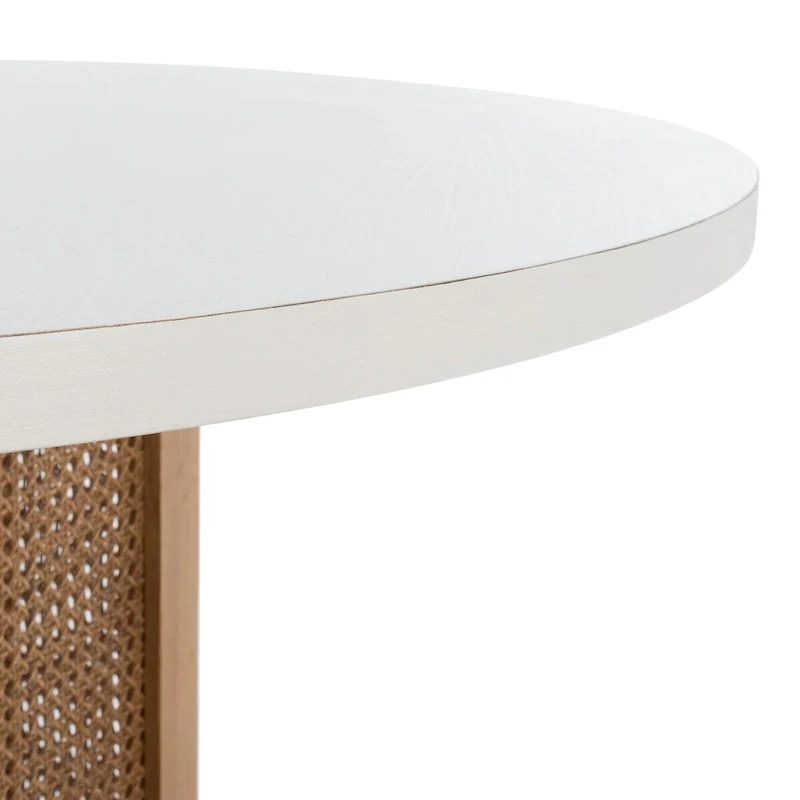 White / Black / Natural Cane Hexagonal Base Round Dining Table (Seats 4)