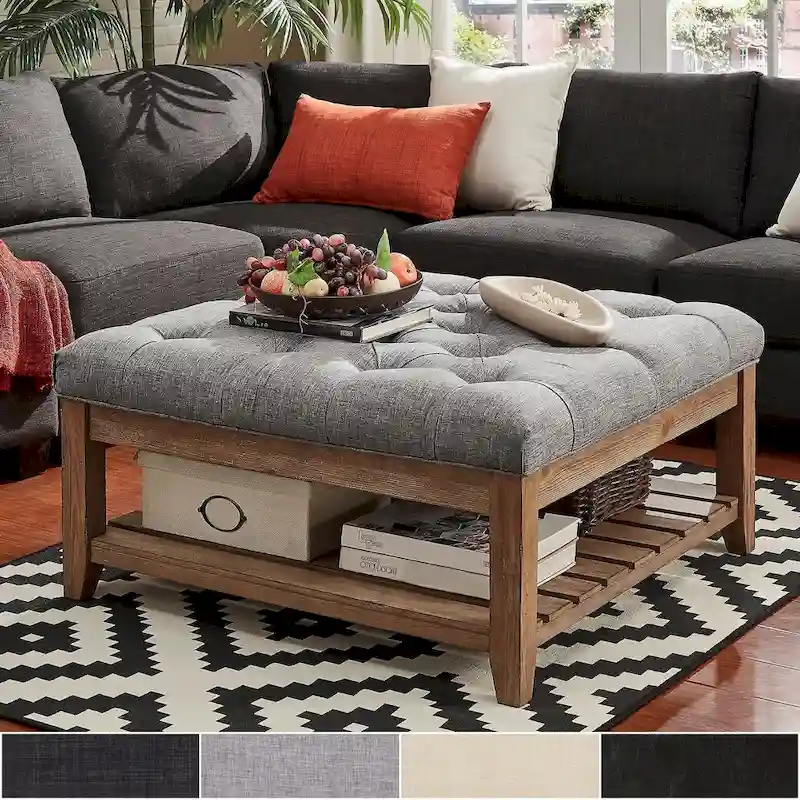 Pine Panel-Style Coffee Table with Footrest