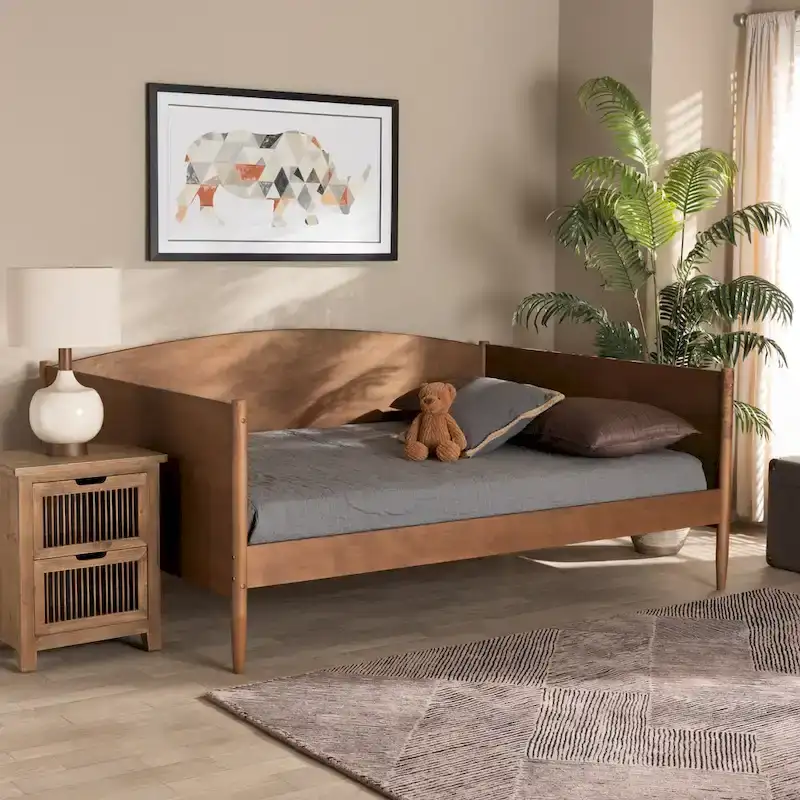 Mid-Century Modern Ash Walnut Finished Wood Full Size Daybed