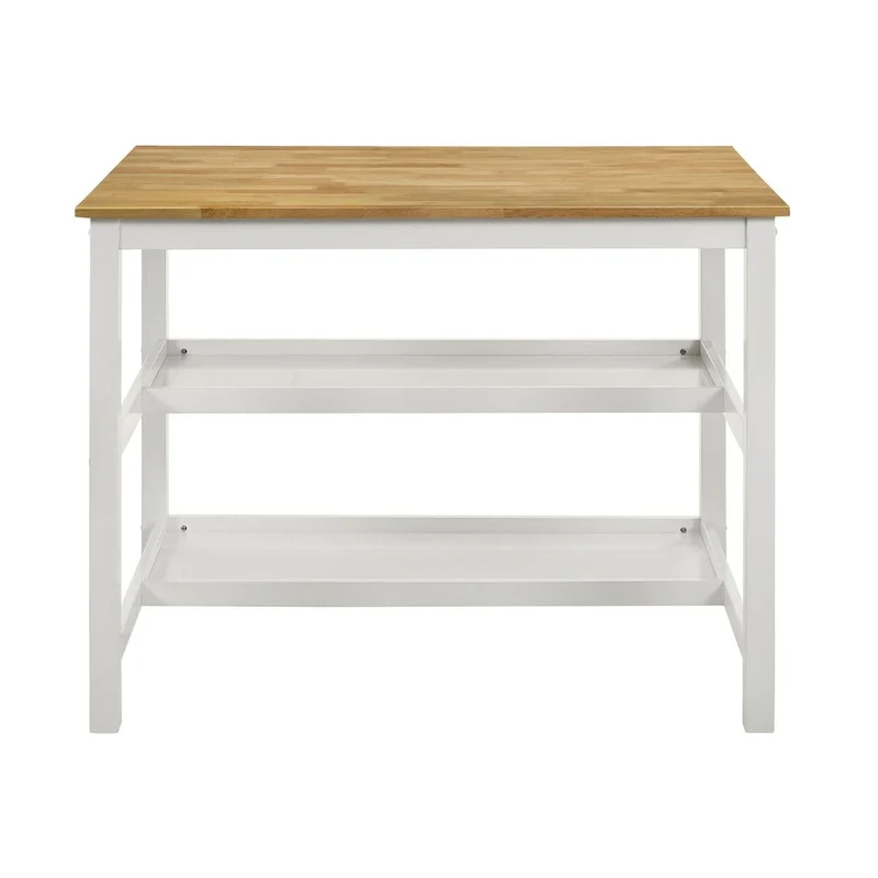 Prager Brown and White Kitchen Island Counter Table with Pot Rack