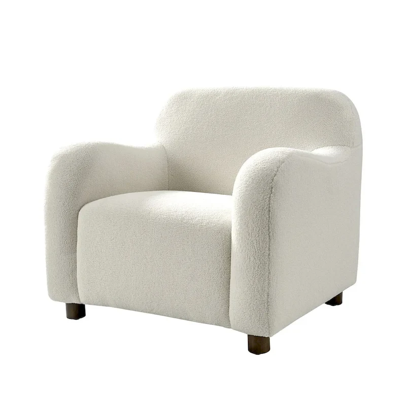 Wayne 35  Wide Boucle Upholstered Teddy Accent Chair with Solid Wood Legs by HULALA HOME