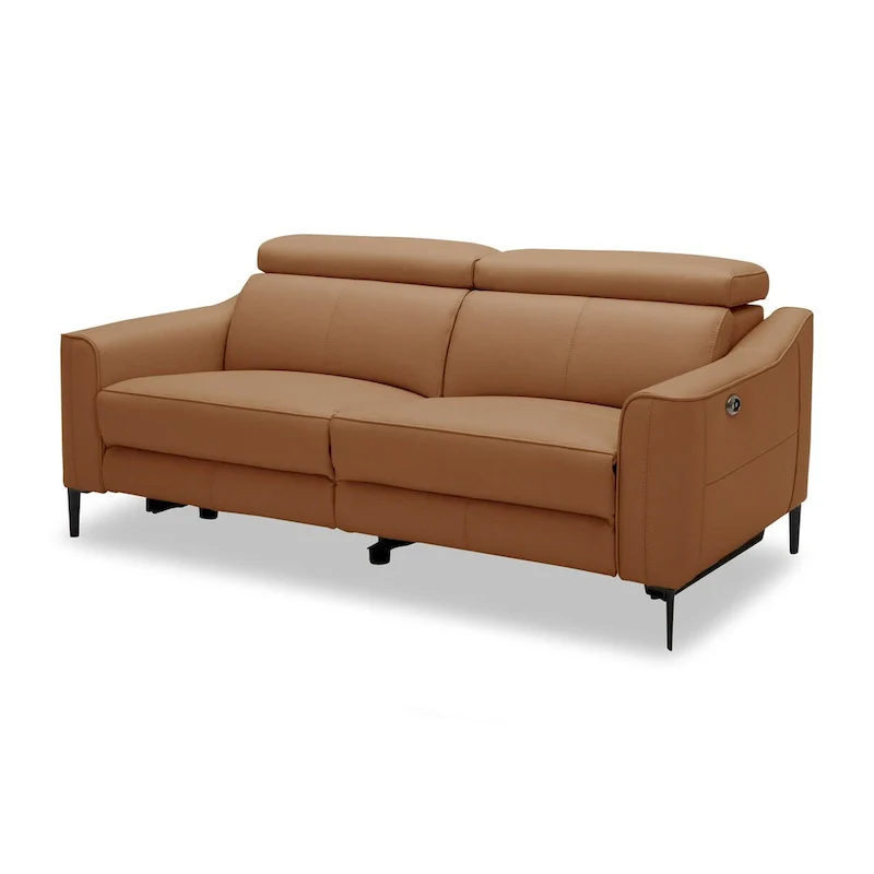 Camel Leather 3-Seater Sofa with 2 Power Recliners