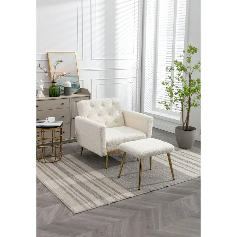 Velvet Accent Chair with Adjustable Armrests and Backrest, Button Tufted Lounge Chair, Single Recliner Armchair with Ottoman