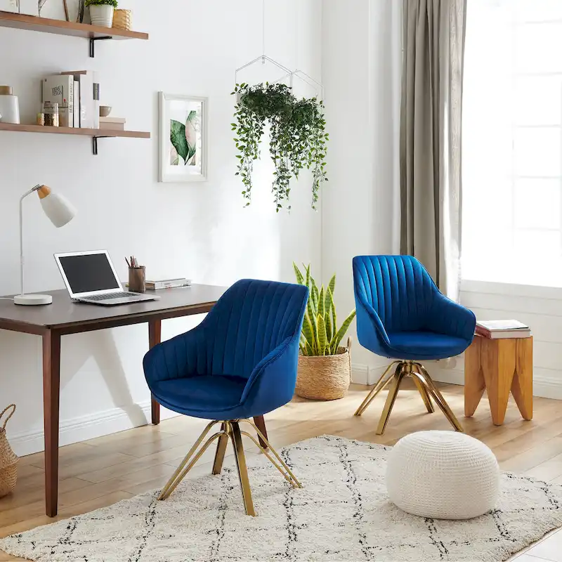 Art Leon Classical Velvet Swivel Office Accent Chair with Golden Legs