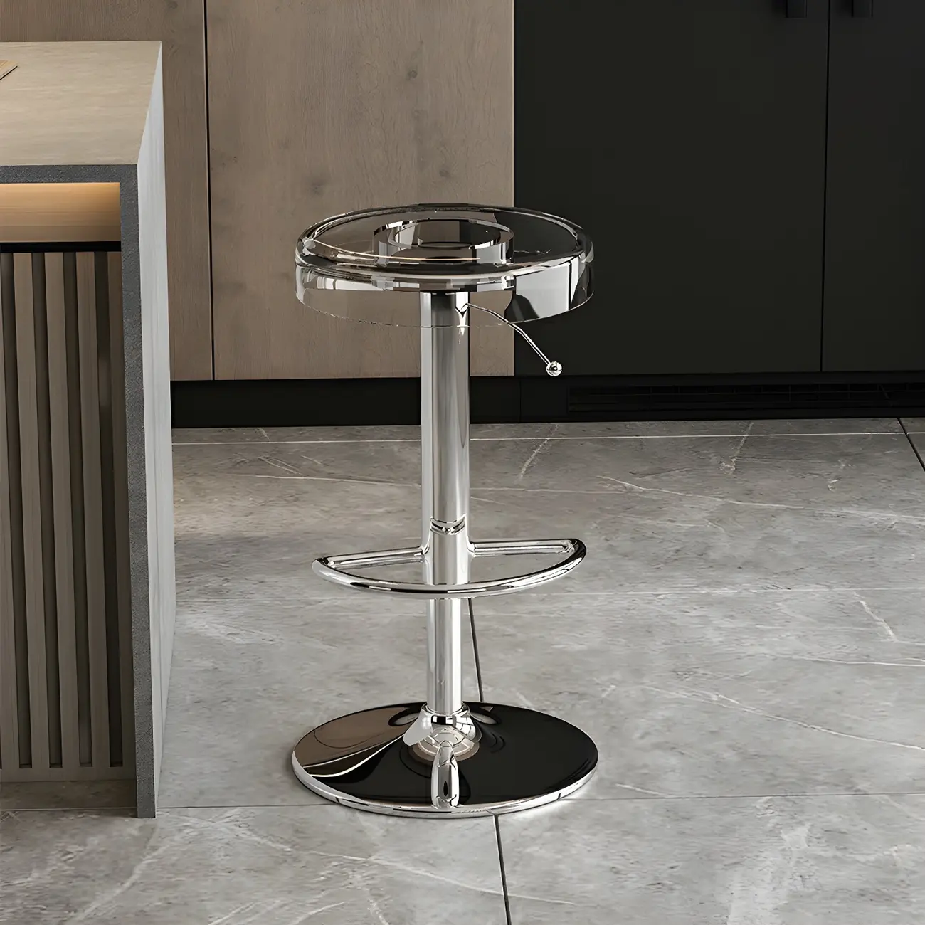 Sleek Metal Clear Acrylic Swivel Adjustable Bar Stool