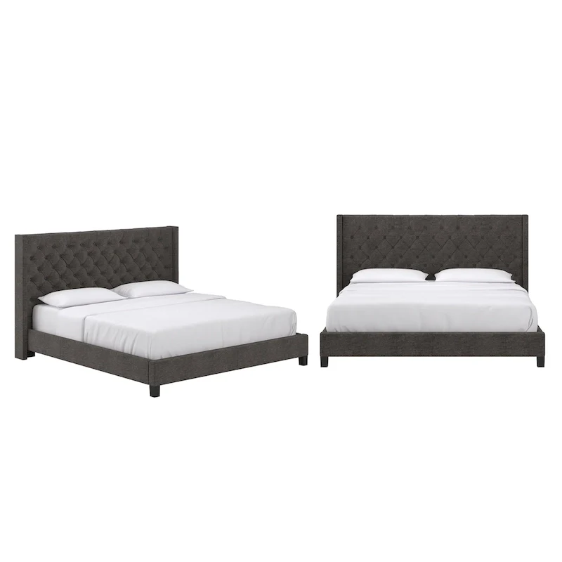 Wingback Button Tufted King Bed