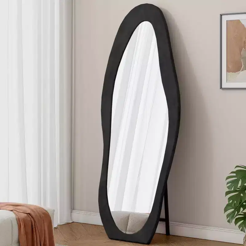TUYOHW 63x24 Inch Full Length Mirror,Flannel Wrapped Wavy Frame Standing or Wall Mount Mirror for Bedroom Living Room