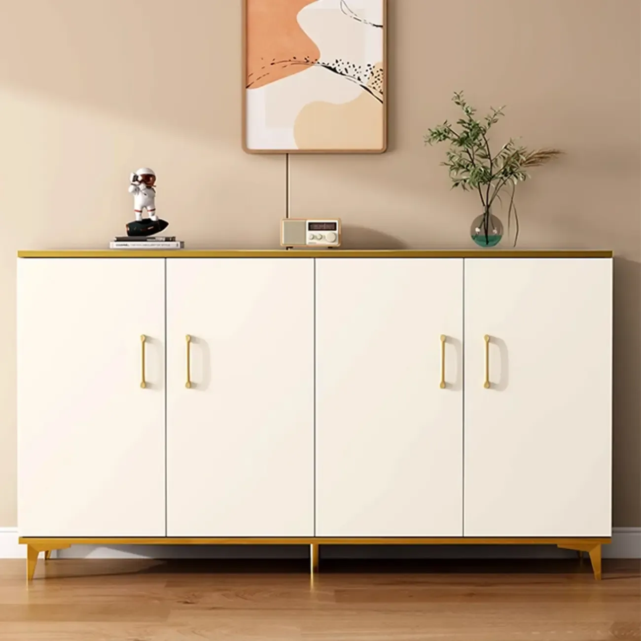 Trendy Grey Wood Hallway Shoe Cabinet with Gold Legs