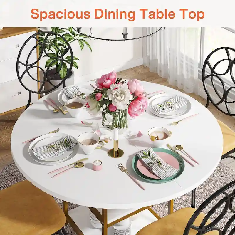 White Round Dining Table with Gold Legs - Seats 4