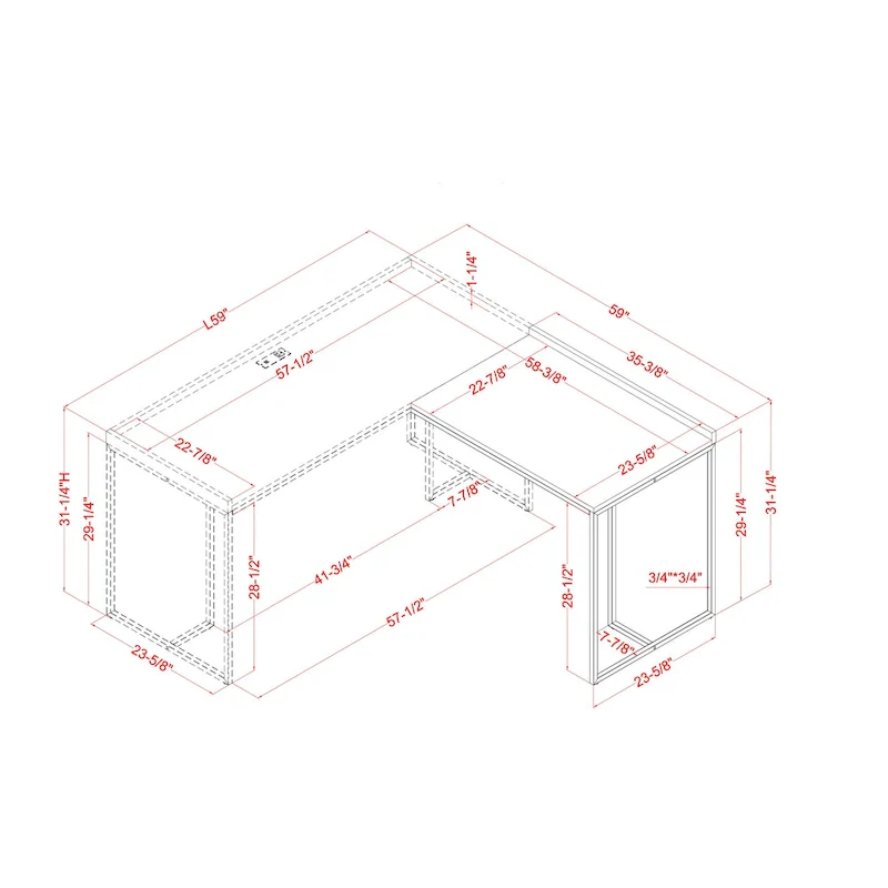 Magnus Industrial 59-inch Metal L-Shape Computer Desk with USB by Furniture of America