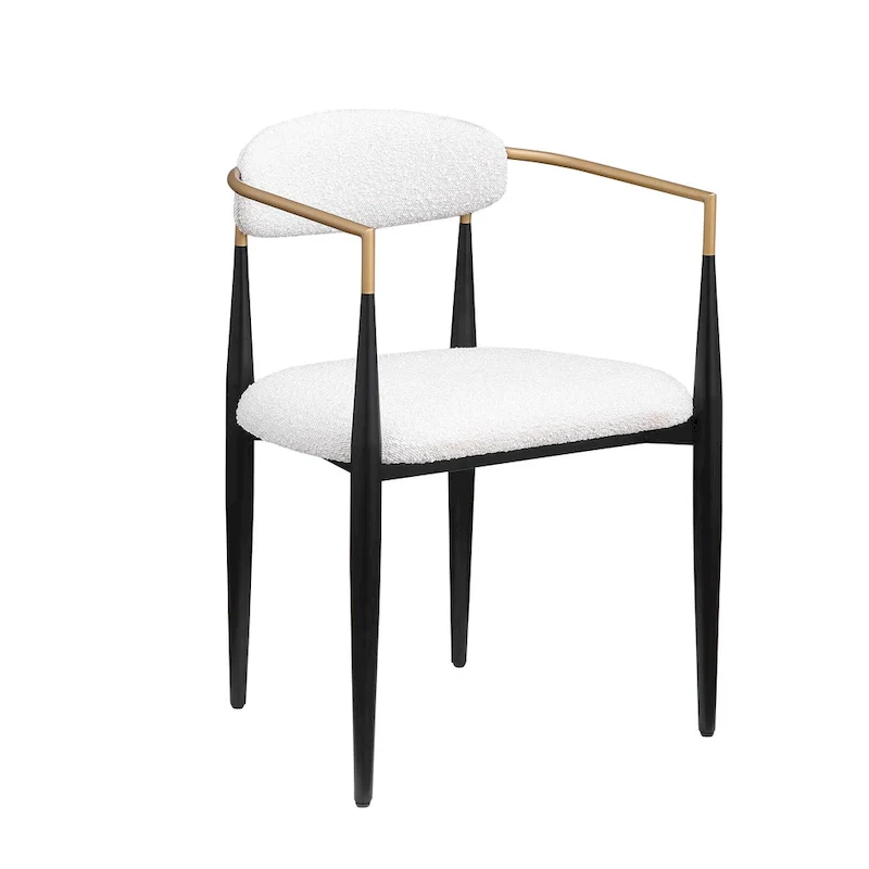 Boucle Upholstered Dining Chair with Metal Frame