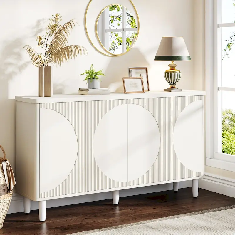 Modern Buffet Sideboard Cabinet with Push-to-Open Doors – Brown / Black / White