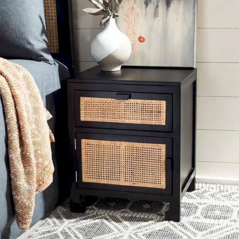 Coastal Rattan 1-Drawer 1-Door Nightstand – Natural / White / Blue Grey / Black