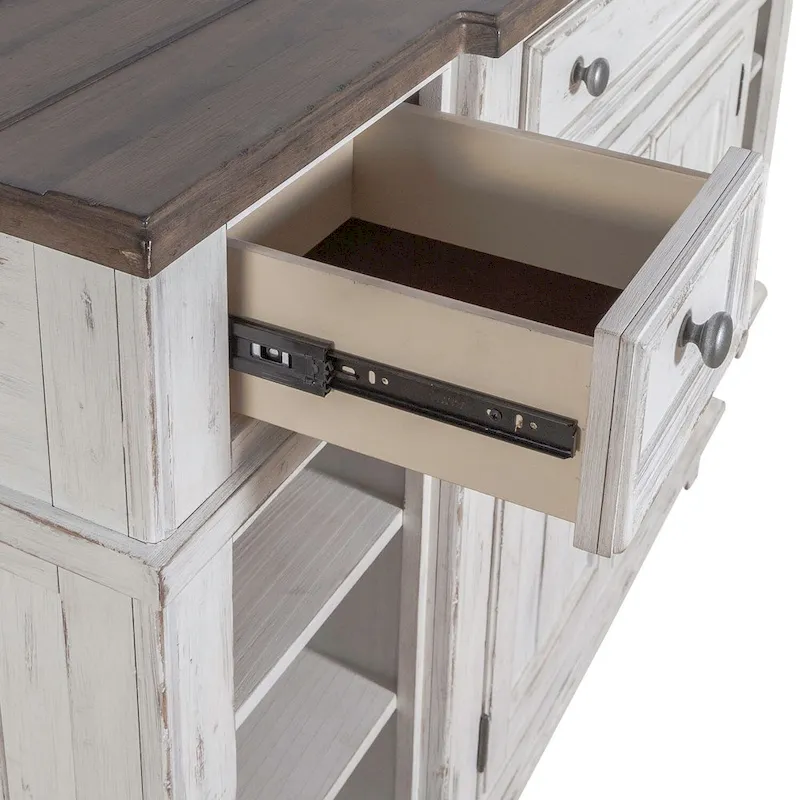 White & Grey Distressed Pine Breakfront Server – 1 Piece