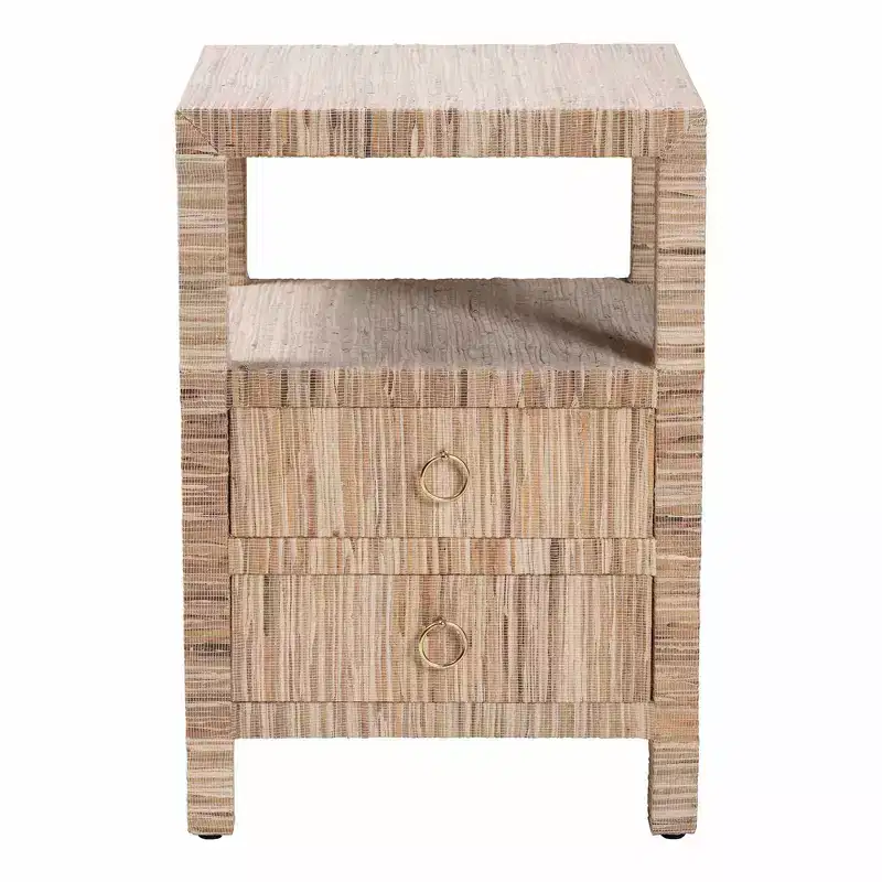 Natural Woven Grasscloth 2-Drawer Nightstand, 1-Person